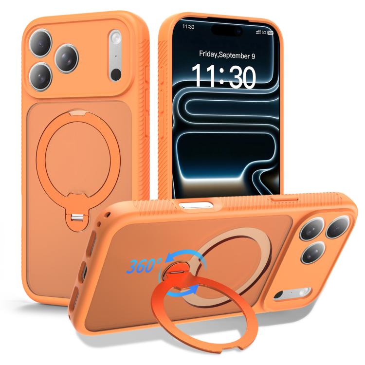 For iPhone 17 Pro Max Magnetic 360 Rotating Stand Airbag Shockproof Phone Case(Orange)