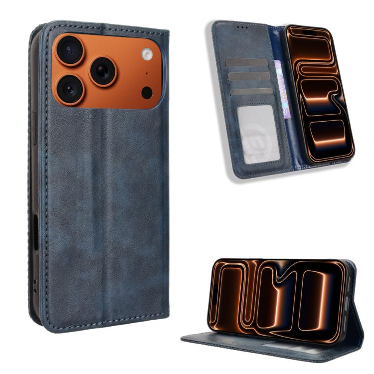 For iPhone 17 Pro Max Magnetic Buckle Retro Texture Leather Phone Case(Blue)