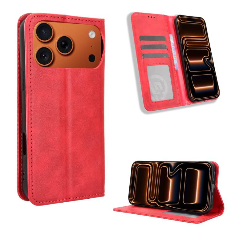 For iPhone 17 Pro Max Magnetic Buckle Retro Texture Leather Phone Case(Red)