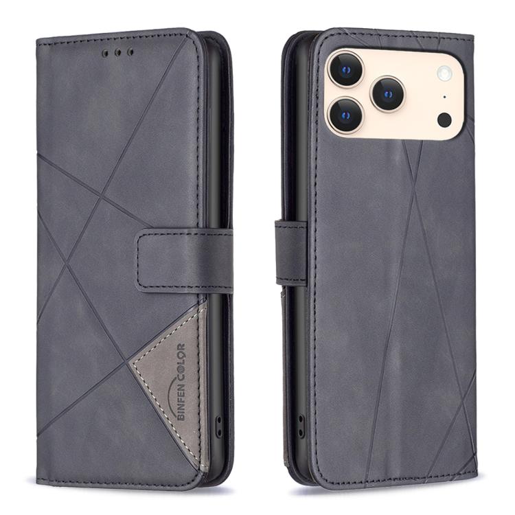 For iPhone 17 Pro Max Magnetic Buckle Rhombus Texture Leather Phone Case(Black)