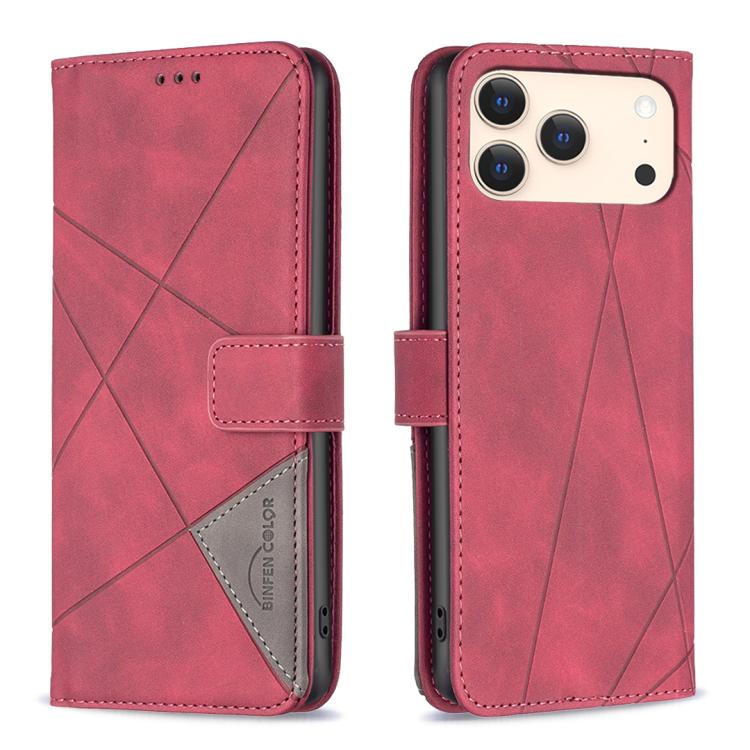 For iPhone 17 Pro Max Magnetic Buckle Rhombus Texture Leather Phone Case(Red)