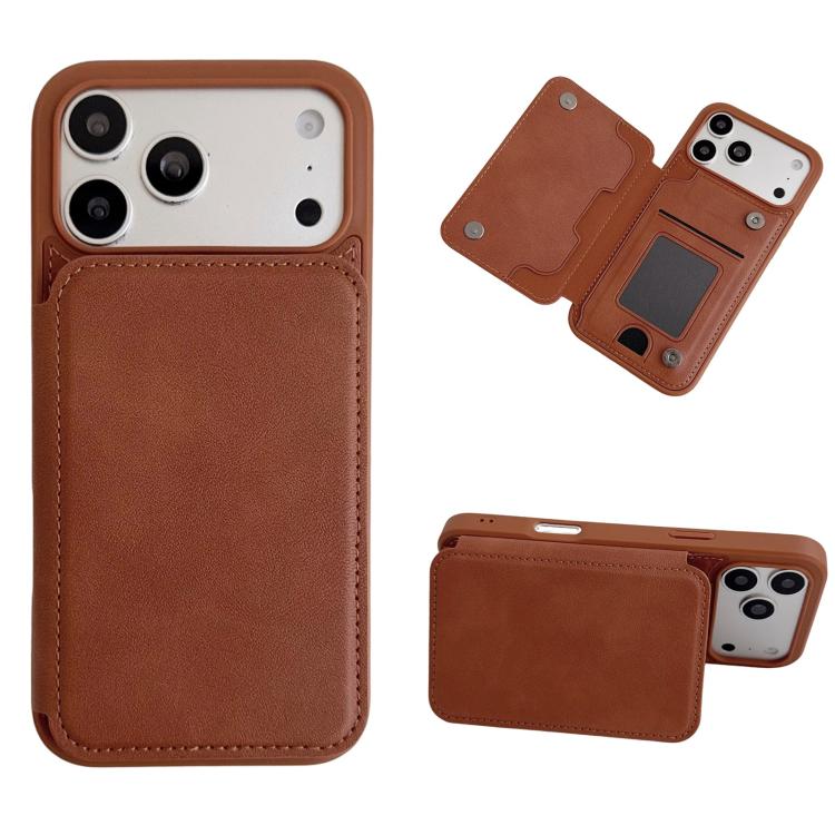 For iPhone 17 Pro Max Magnetic Snap Multifunctional Card Wallet Holder Phone Case(Brown)