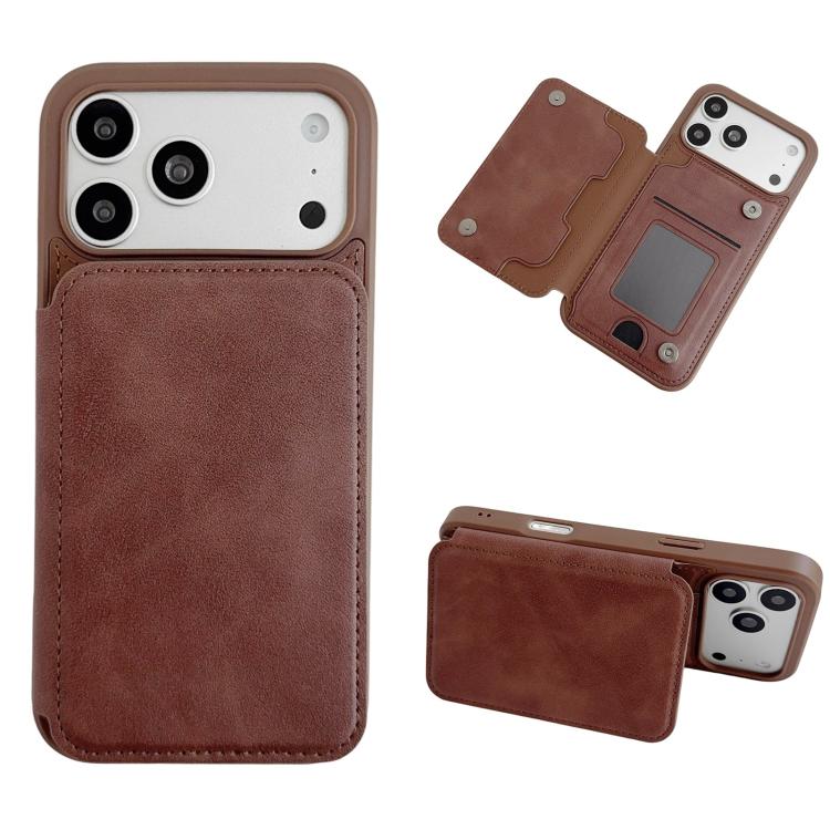 For iPhone 17 Pro Max Magnetic Snap Multifunctional Card Wallet Holder Phone Case(Coffee)