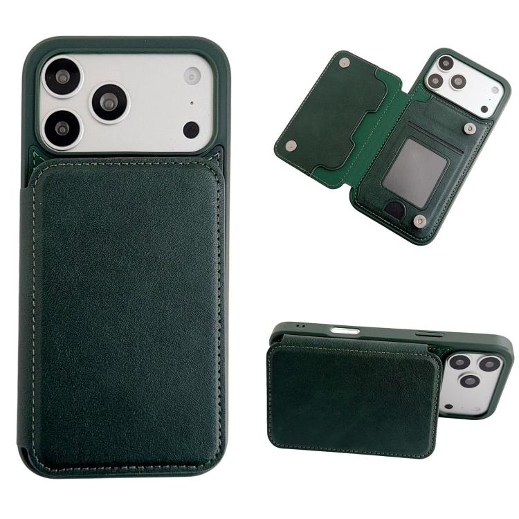 For iPhone 17 Pro Max Magnetic Snap Multifunctional Card Wallet Holder Phone Case(Deep Green)
