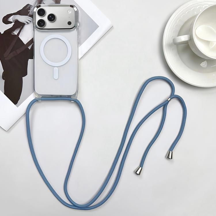 For iPhone 17 Pro Max MagSafe Magnetic PC + TPU Phone Case with Lanyard(Grey Blue)