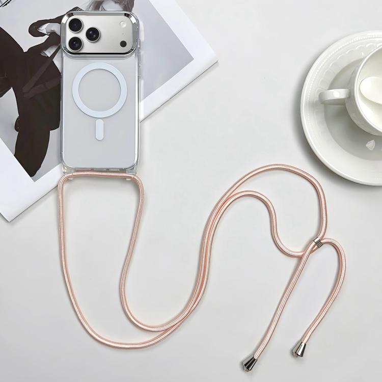 For iPhone 17 Pro Max MagSafe Magnetic PC + TPU Phone Case with Lanyard(Pink Gold)
