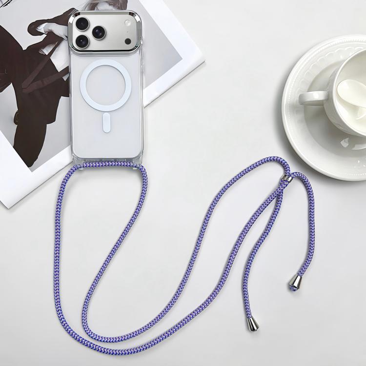 For iPhone 17 Pro Max MagSafe Magnetic PC + TPU Phone Case with Lanyard(Purple Blue Apricot)