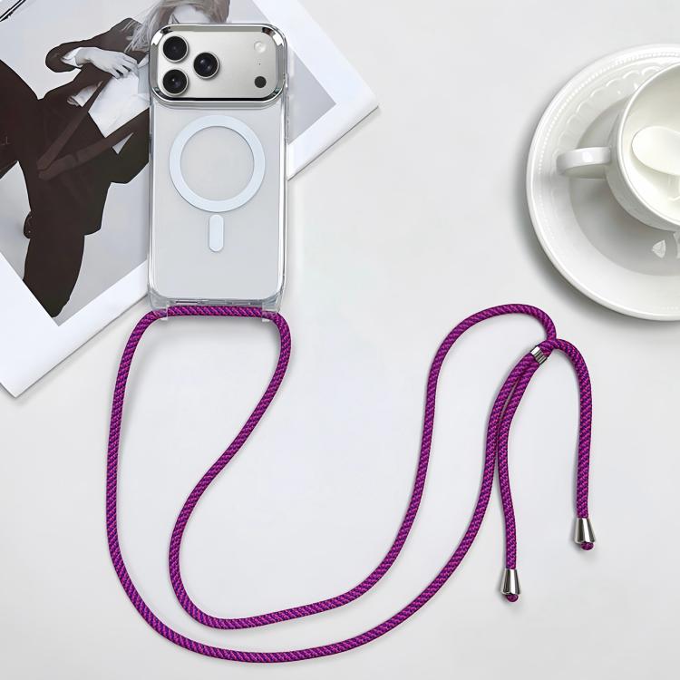 For iPhone 17 Pro Max MagSafe Magnetic PC + TPU Phone Case with Lanyard(Rose Purple)