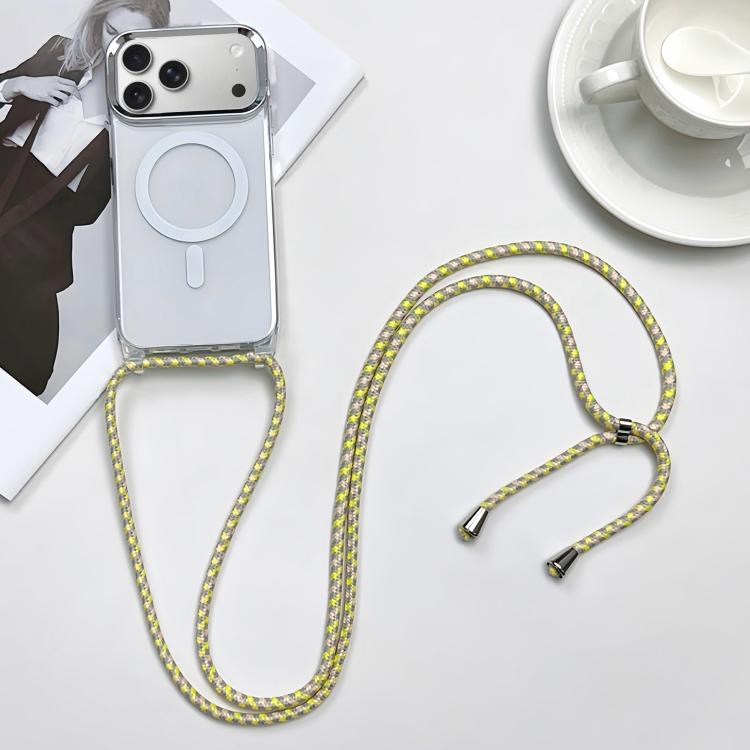 For iPhone 17 Pro Max MagSafe Magnetic PC + TPU Phone Case with Lanyard(Yellow Pink Grey)