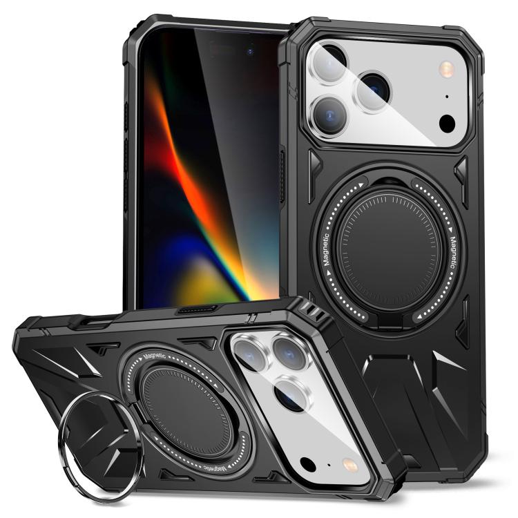For iPhone 17 Pro Max MagSafe Magnetic Shockproof Phone Case with Ring Holder(Black)