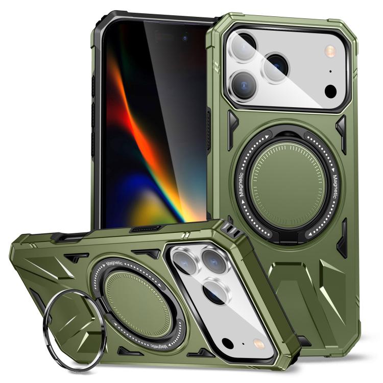 For iPhone 17 Pro Max MagSafe Magnetic Shockproof Phone Case with Ring Holder(Dark Green)