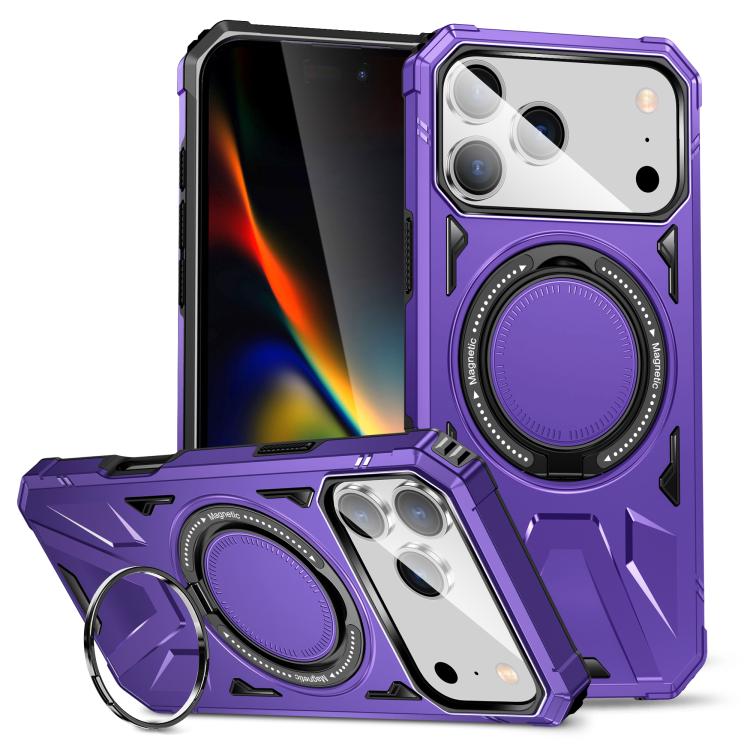 For iPhone 17 Pro Max MagSafe Magnetic Shockproof Phone Case with Ring Holder(Purple)