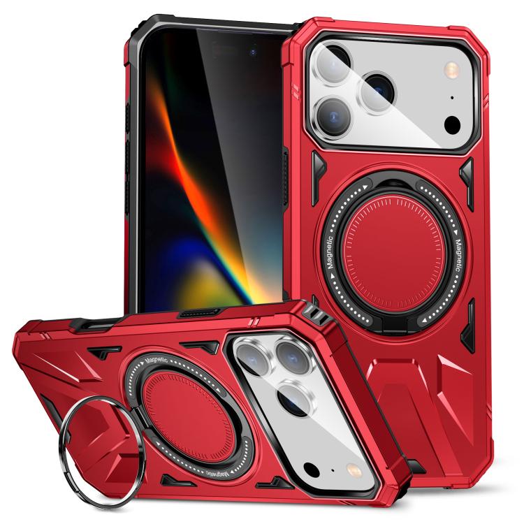 For iPhone 17 Pro Max MagSafe Magnetic Shockproof Phone Case with Ring Holder(Red)