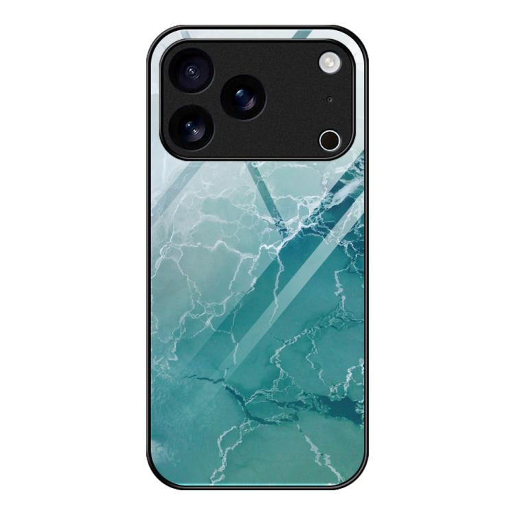 For iPhone 17 Pro Max Marble Pattern Glass Protective Phone Case(Green Ocean)