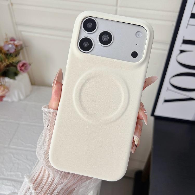 For iPhone 17 Pro Max Matte Velvet Finish PC + Vegan Leather Magnetic Phone Case(White)