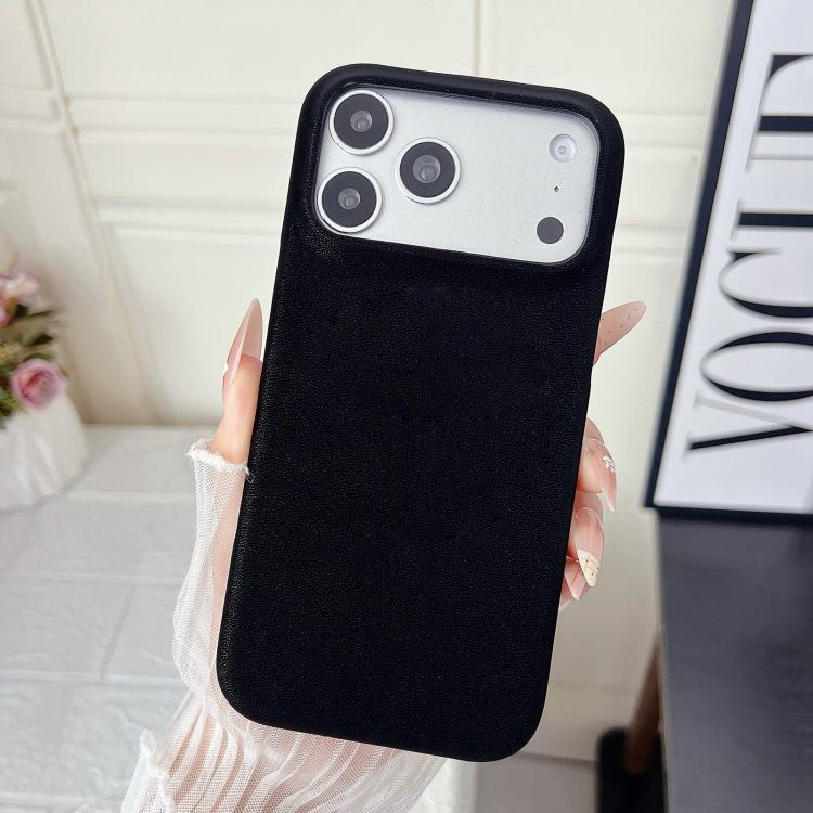 For iPhone 17 Pro Max Matte Velvet Finish PC + Vegan Leather Phone Case(Black)