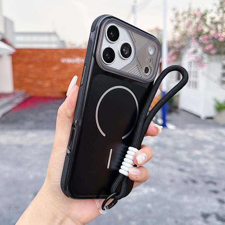 For iPhone 17 Pro Max Mecha Style Change to 17 Magnetic Phone Case with Wrist Strap(Black)