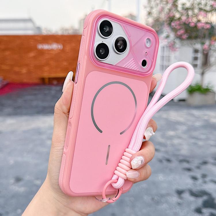 For iPhone 17 Pro Max Mecha Style Change to 17 Magnetic Phone Case with Wrist Strap(Pink)