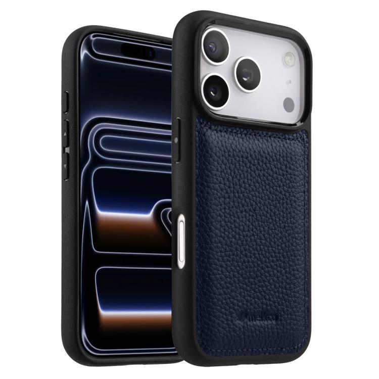 For iPhone 17 Pro Max melkco Litchi Texture Full Coverage Genuine Leather Hybrid PC Phone Case(Black)