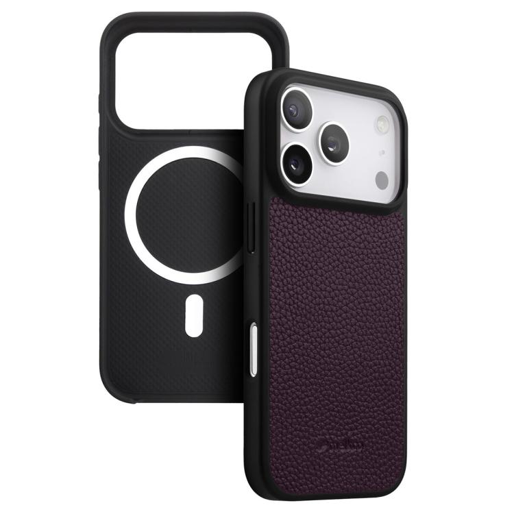 For iPhone 17 Pro Max melkco Litchi Texture Magnetic Full Coverage Genuine Leather Hybrid PC Phone Case(Purple)