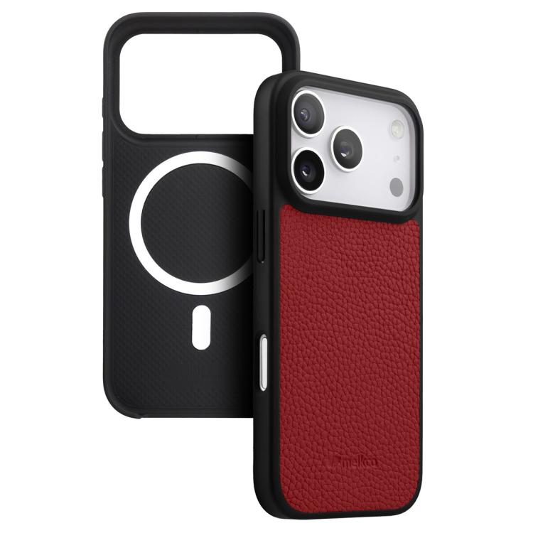 For iPhone 17 Pro Max melkco Litchi Texture Magnetic Full Coverage Genuine Leather Hybrid PC Phone Case(Red)