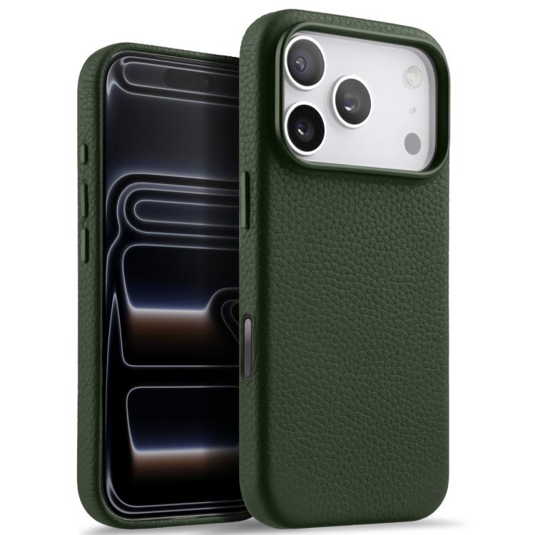 For iPhone 17 Pro Max melkco Litchi Texture Magnetic Full Coverage Genuine Leather Phone Case with AI Button(Green)