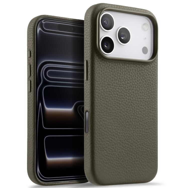 For iPhone 17 Pro Max melkco Litchi Texture Magnetic Full Coverage Genuine Leather Phone Case with AI Button(Grey)