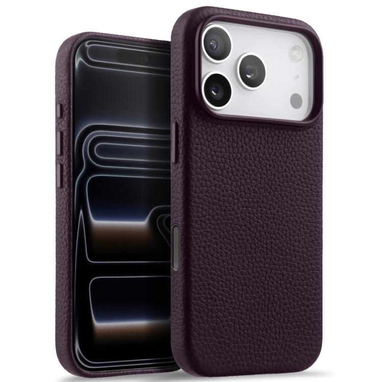 For iPhone 17 Pro Max melkco Litchi Texture Magnetic Full Coverage Genuine Leather Phone Case with AI Button(Purple)