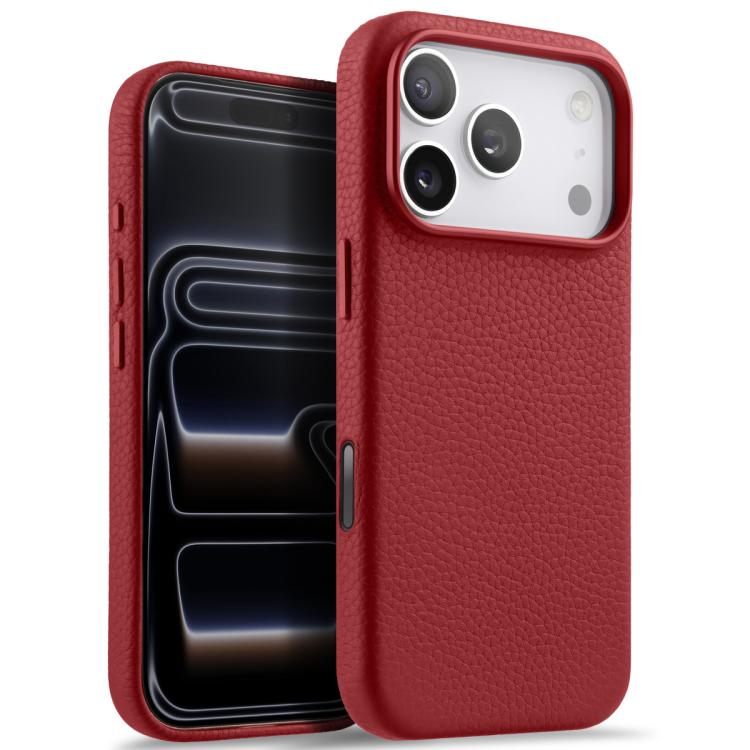 For iPhone 17 Pro Max melkco Litchi Texture Magnetic Full Coverage Genuine Leather Phone Case with AI Button(Red)