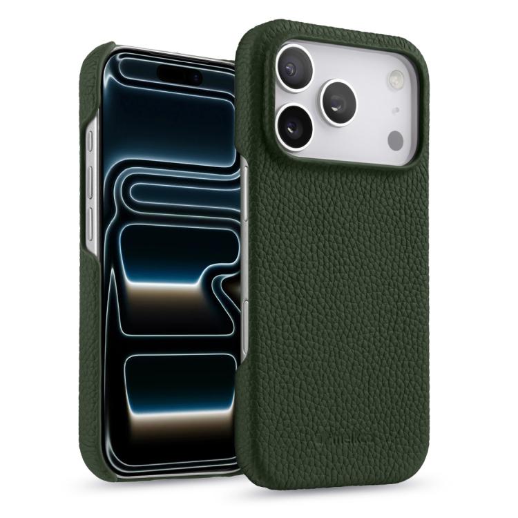 For iPhone 17 Pro Max melkco Litchi Texture Magnetic Half Coverage Genuine Leather Phone Case(Dark Green)