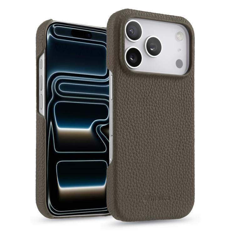 For iPhone 17 Pro Max melkco Litchi Texture Magnetic Half Coverage Genuine Leather Phone Case(Grey)