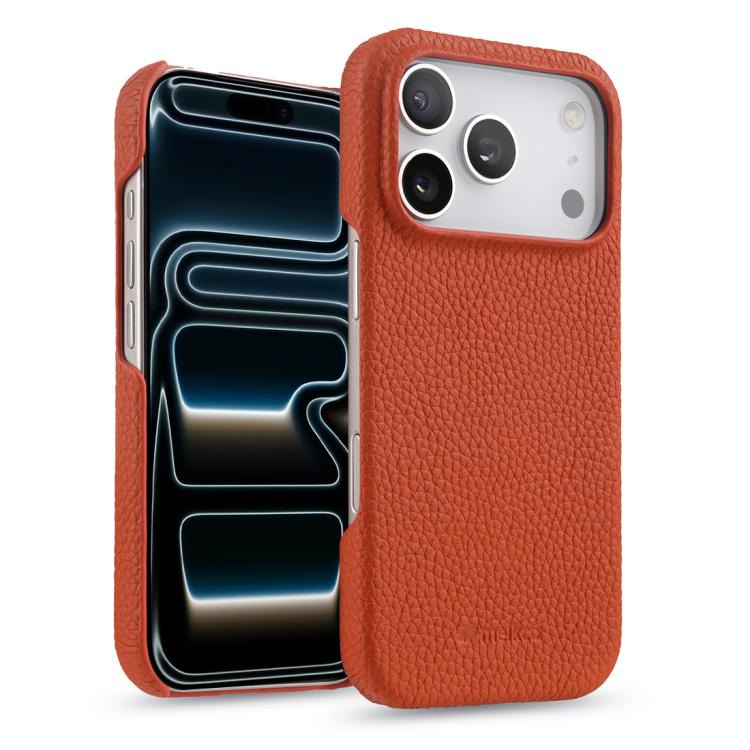 For iPhone 17 Pro Max melkco Litchi Texture Magnetic Half Coverage Genuine Leather Phone Case(Orange)
