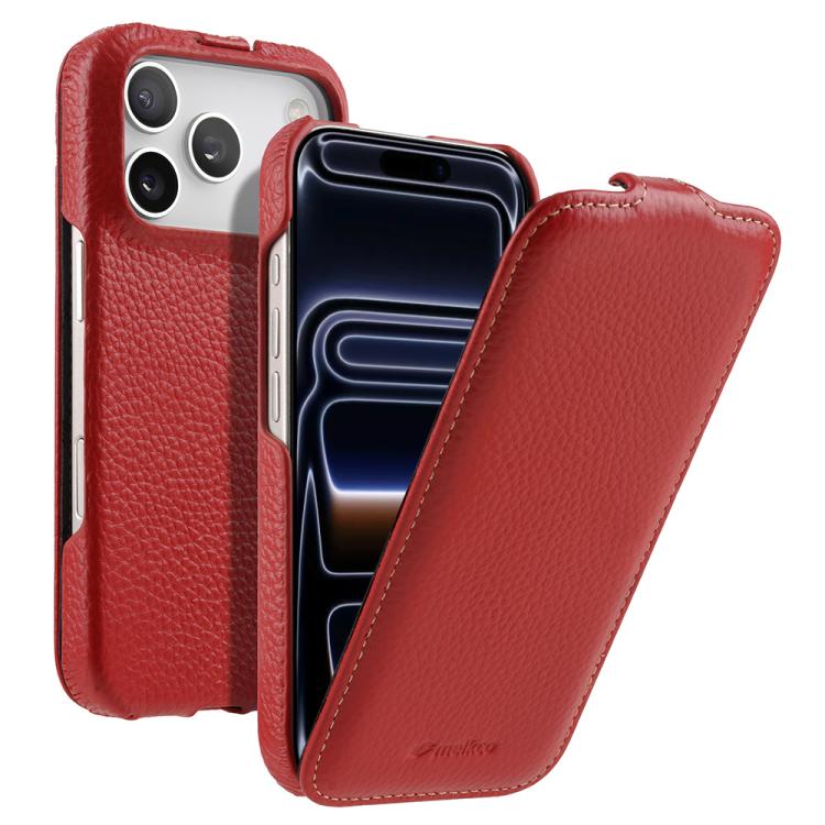 For iPhone 17 Pro Max melkco Litchi Texture Vertical Flip Magnetic Genuine Leather Phone Case(Red)