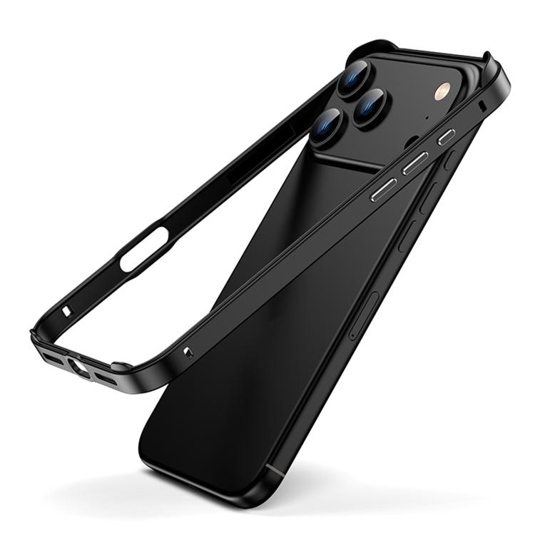 For iPhone 17 Pro Max Metal Hybrid Silicone Four-Corner Shockproof Cooling Phone Frame Case(Black vinyl + Black)