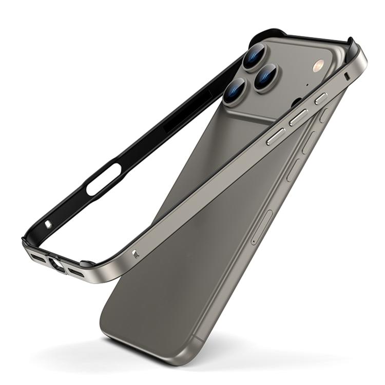 For iPhone 17 Pro Max Metal Hybrid Silicone Four-Corner Shockproof Cooling Phone Frame Case(Black vinyl + Gray)