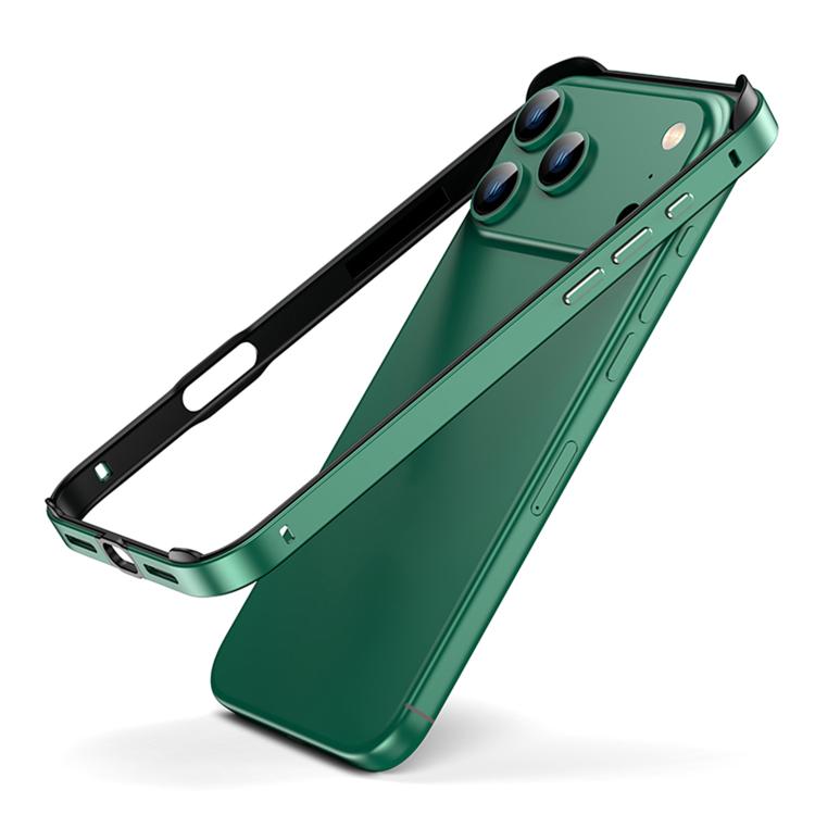 For iPhone 17 Pro Max Metal Hybrid Silicone Four-Corner Shockproof Cooling Phone Frame Case(Black vinyl + Light Grass Green)