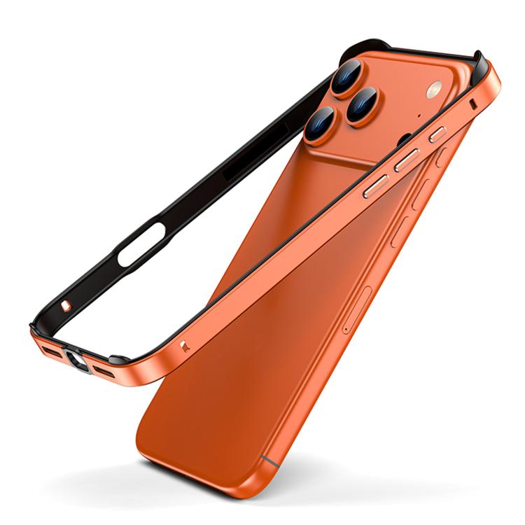 For iPhone 17 Pro Max Metal Hybrid Silicone Four-Corner Shockproof Cooling Phone Frame Case(Black vinyl + Orange)