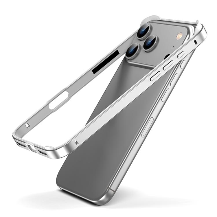 For iPhone 17 Pro Max Metal Hybrid Silicone Four-Corner Shockproof Cooling Phone Frame Case(White vinyl + Silver)