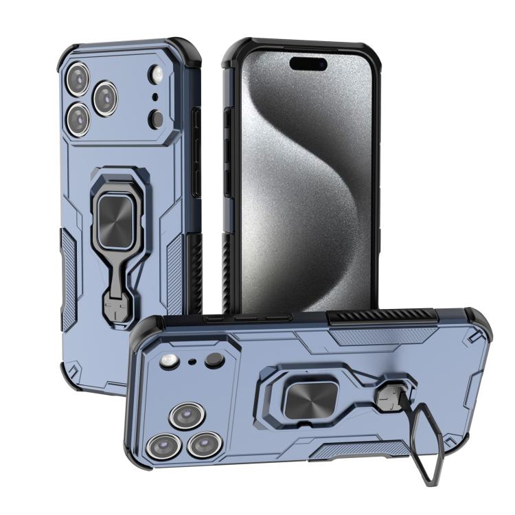 For iPhone 17 Pro Max Metal Kickstand TPU Hybrid PC Phone Case(Blue)