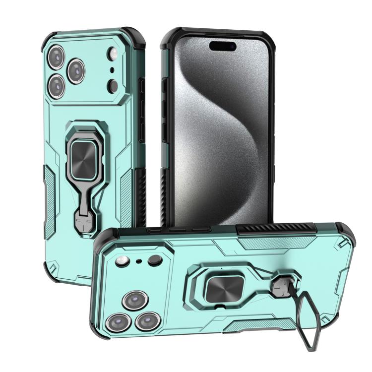 For iPhone 17 Pro Max Metal Kickstand TPU Hybrid PC Phone Case(Green)