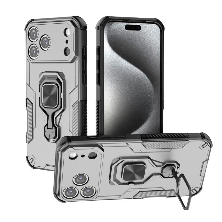 For iPhone 17 Pro Max Metal Kickstand TPU Hybrid PC Phone Case(Grey)