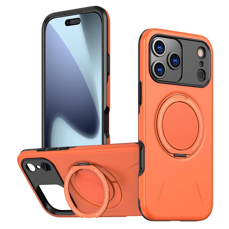 For iPhone 17 Pro Max Metal Rotation Holder MagSafe TPU Hybrid PC Phone Case(Orange)