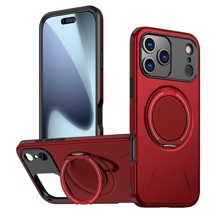 For iPhone 17 Pro Max Metal Rotation Holder MagSafe TPU Hybrid PC Phone Case(Red)
