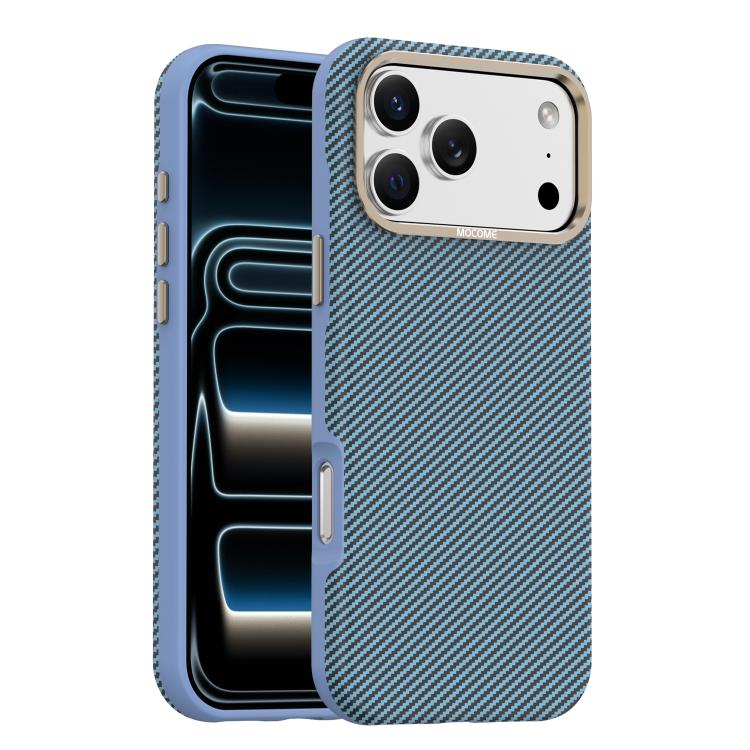 For iPhone 17 Pro Max Mocome Kevlar Carbon Fiber Texture Magnetic Shockproof Phone Case(Alpine Blue)