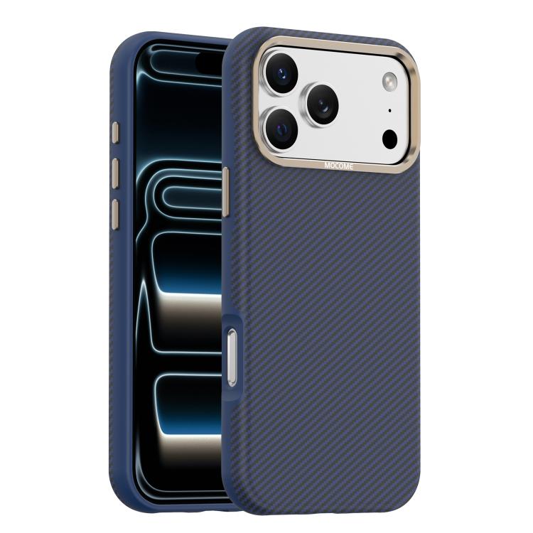 For iPhone 17 Pro Max Mocome Kevlar Carbon Fiber Texture Magnetic Shockproof Phone Case(Blue)