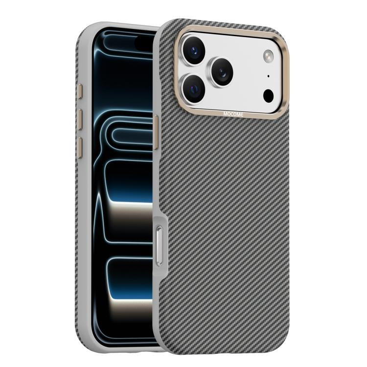 For iPhone 17 Pro Max Mocome Kevlar Carbon Fiber Texture Magnetic Shockproof Phone Case(Gary)