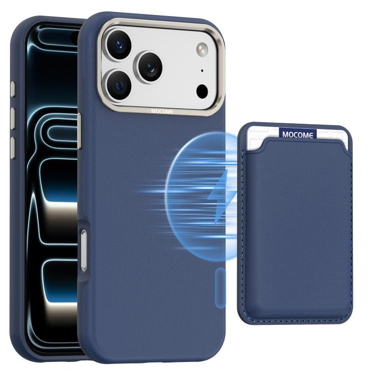 For iPhone 17 Pro Max Mocome Plain Magnetic Card Bag Phone Case(Blue)