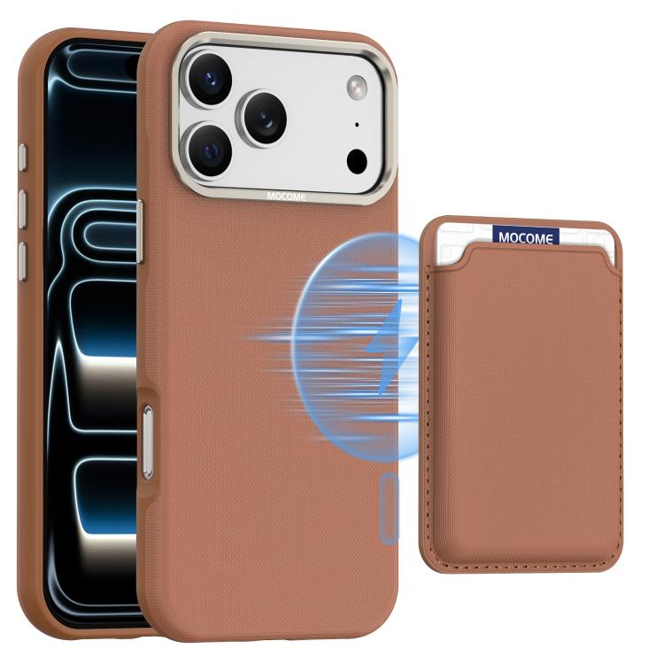 For iPhone 17 Pro Max Mocome Plain Magnetic Card Bag Phone Case(Brown)