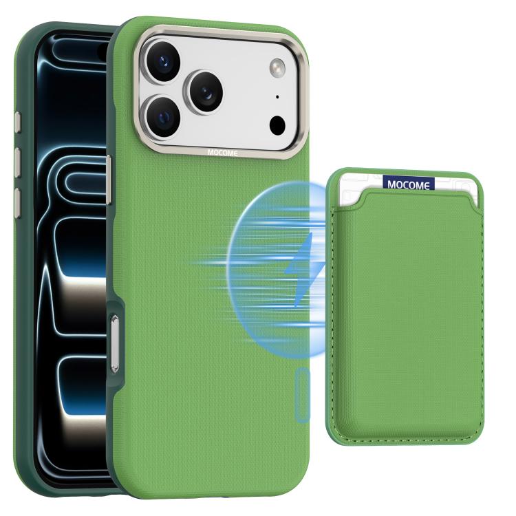 For iPhone 17 Pro Max Mocome Plain Magnetic Card Bag Phone Case(Green)