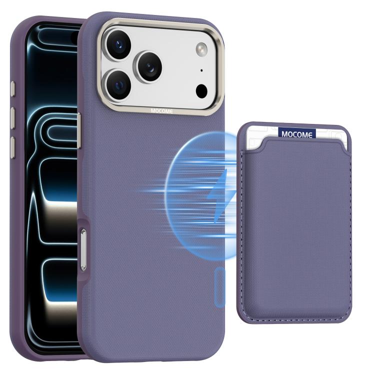 For iPhone 17 Pro Max Mocome Plain Magnetic Card Bag Phone Case(Purple)